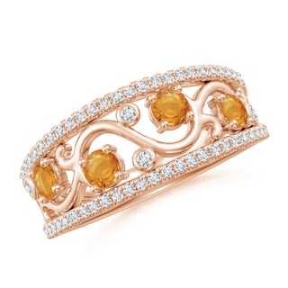 3mm A Nature Inspired Round Orange Sapphire & Diamond Filigree Band in 9K Rose Gold