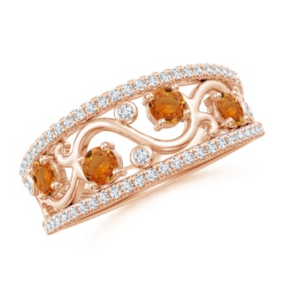 3mm AAA Nature Inspired Round Orange Sapphire & Diamond Filigree Band in Rose Gold