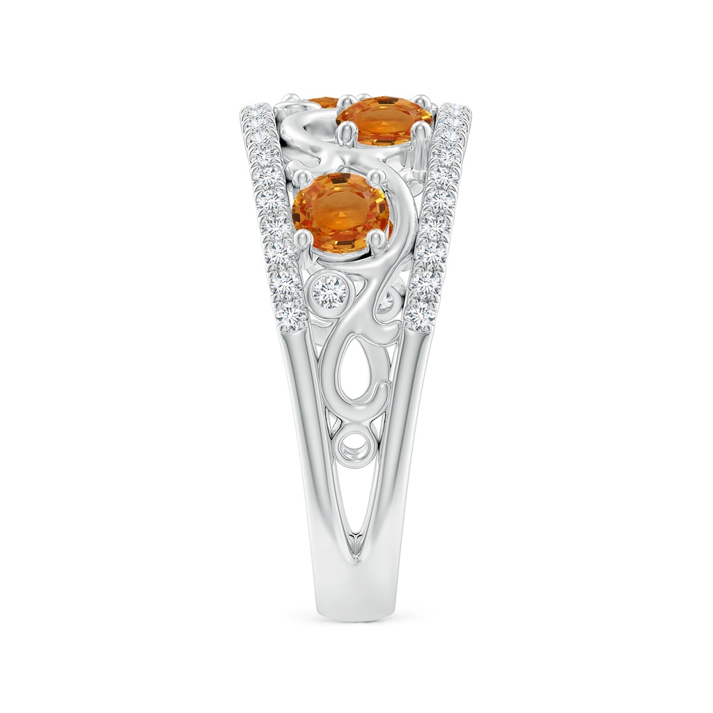 4mm AAA Nature Inspired Round Orange Sapphire & Diamond Filigree Band in White Gold Side-2