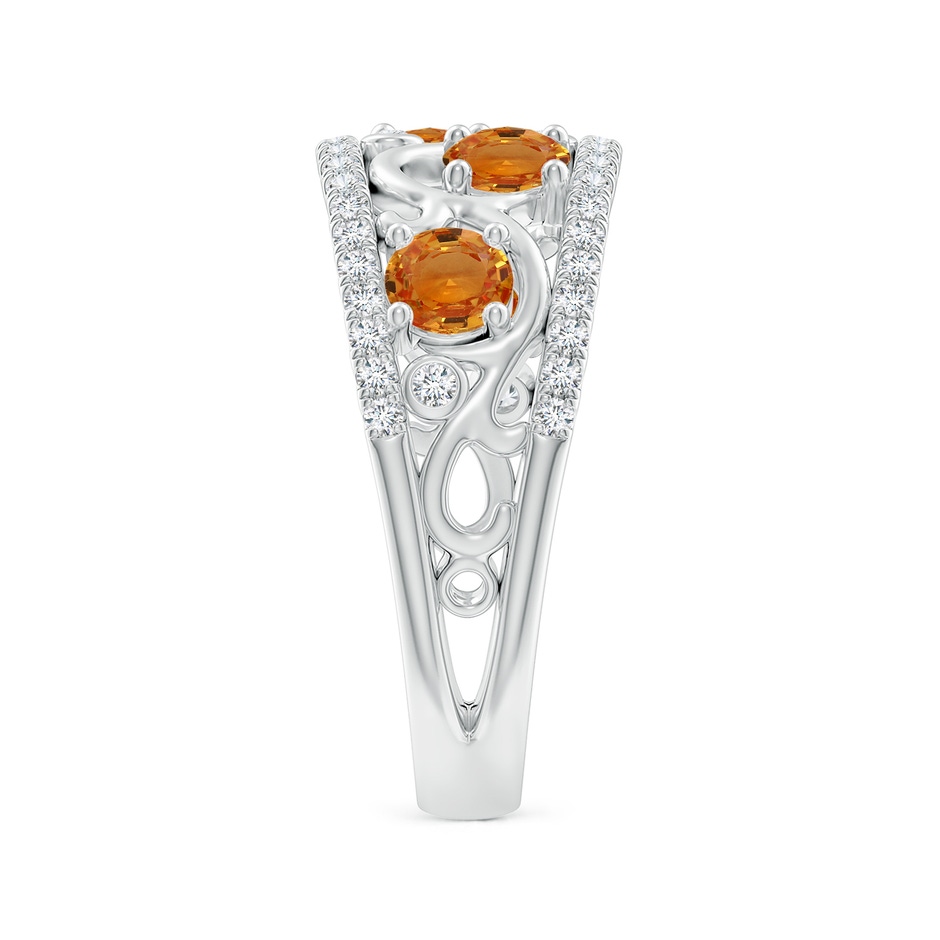 4mm AAA Nature Inspired Round Orange Sapphire & Diamond Filigree Band in White Gold side-2