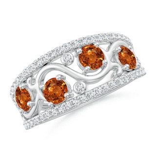 4mm AAAA Nature Inspired Round Orange Sapphire & Diamond Filigree Band in P950 Platinum