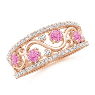 3mm A Nature Inspired Round Pink Sapphire & Diamond Filigree Band in Rose Gold