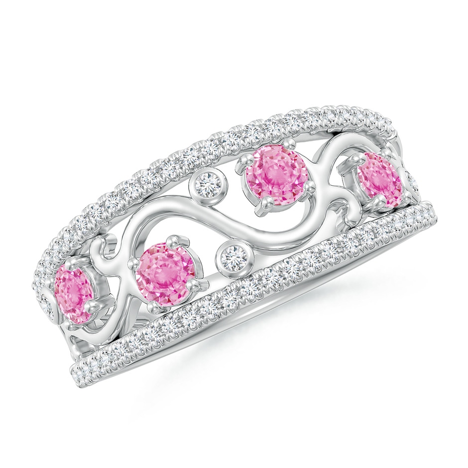 3mm A Nature Inspired Round Pink Sapphire & Diamond Filigree Band in White Gold 