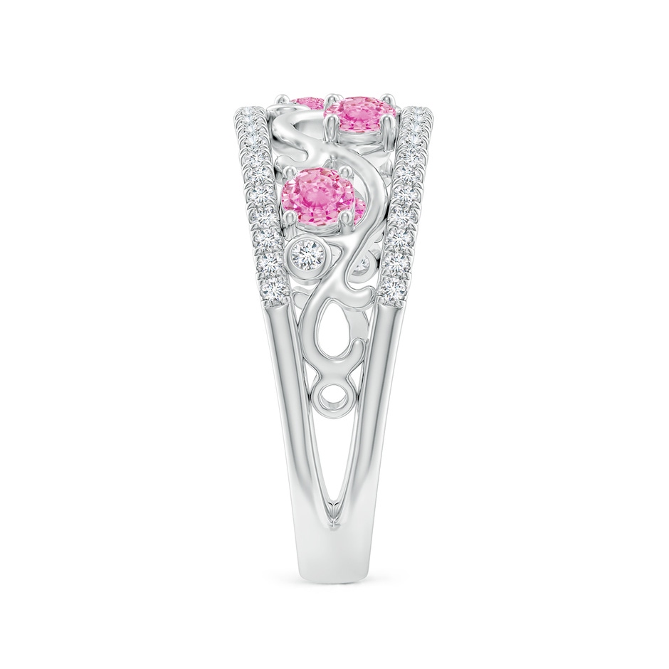 3mm A Nature Inspired Round Pink Sapphire & Diamond Filigree Band in White Gold product image