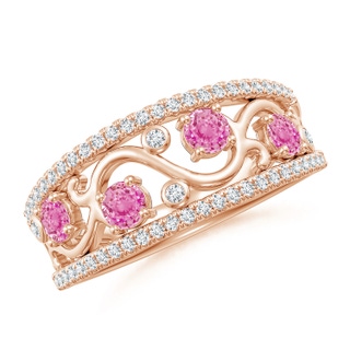 3mm AA Nature Inspired Round Pink Sapphire & Diamond Filigree Band in Rose Gold