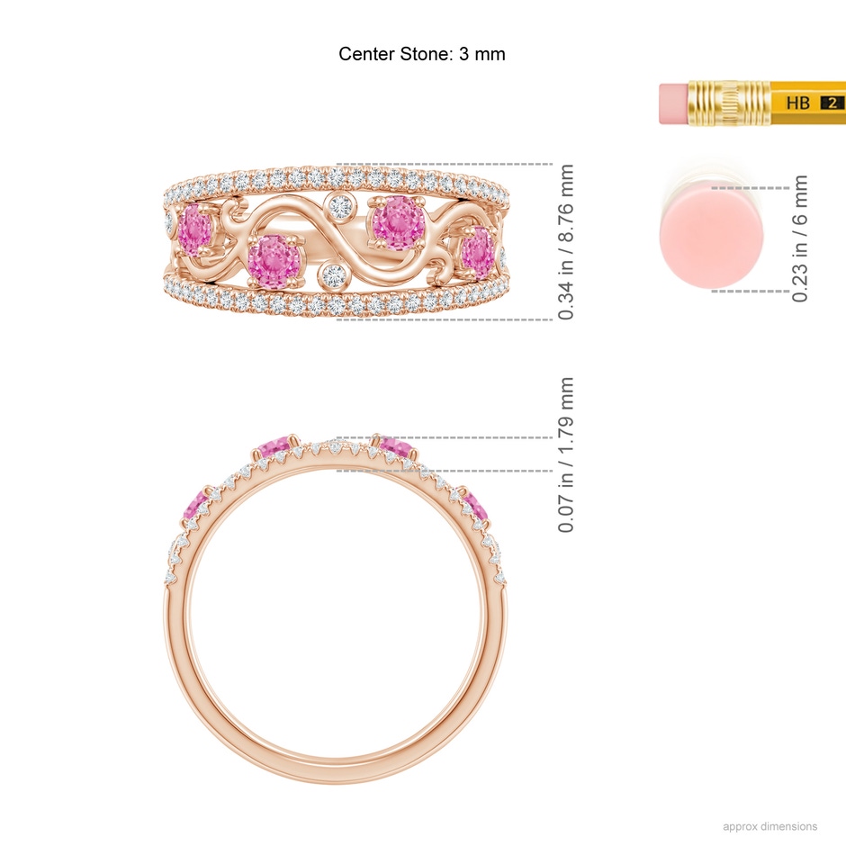 3mm AA Nature Inspired Round Pink Sapphire & Diamond Filigree Band in Rose Gold product image