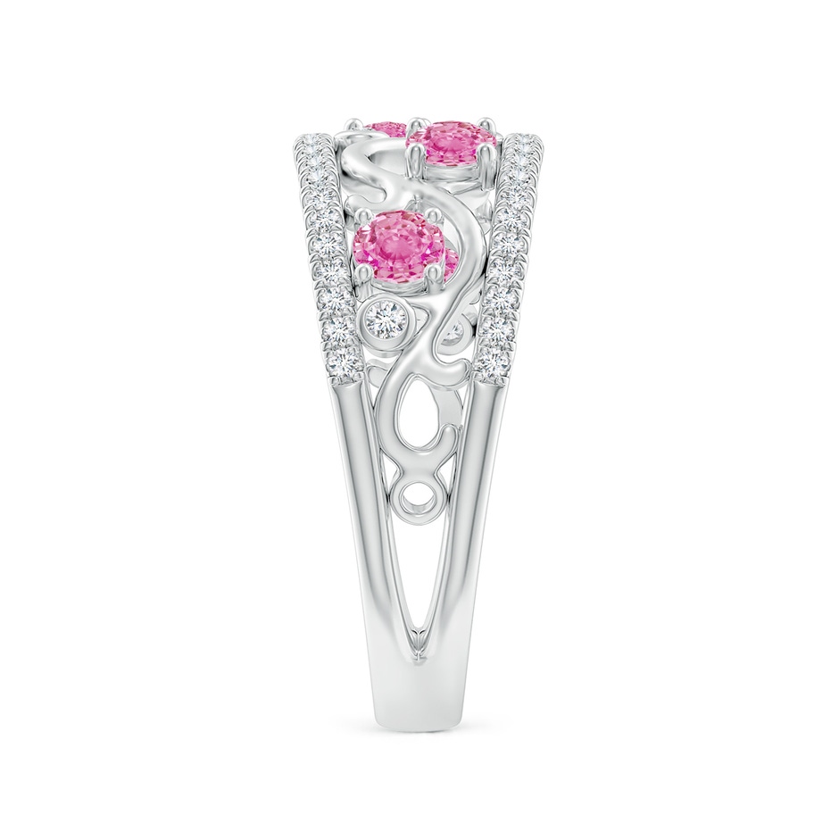 3mm AA Nature Inspired Round Pink Sapphire & Diamond Filigree Band in White Gold product image