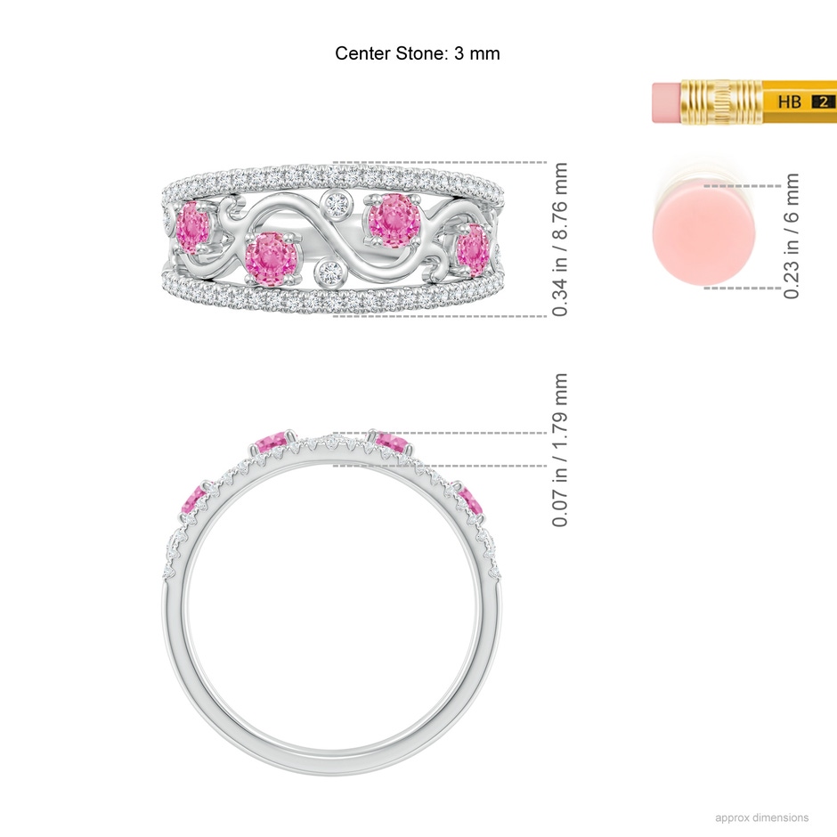 3mm AA Nature Inspired Round Pink Sapphire & Diamond Filigree Band in White Gold product image