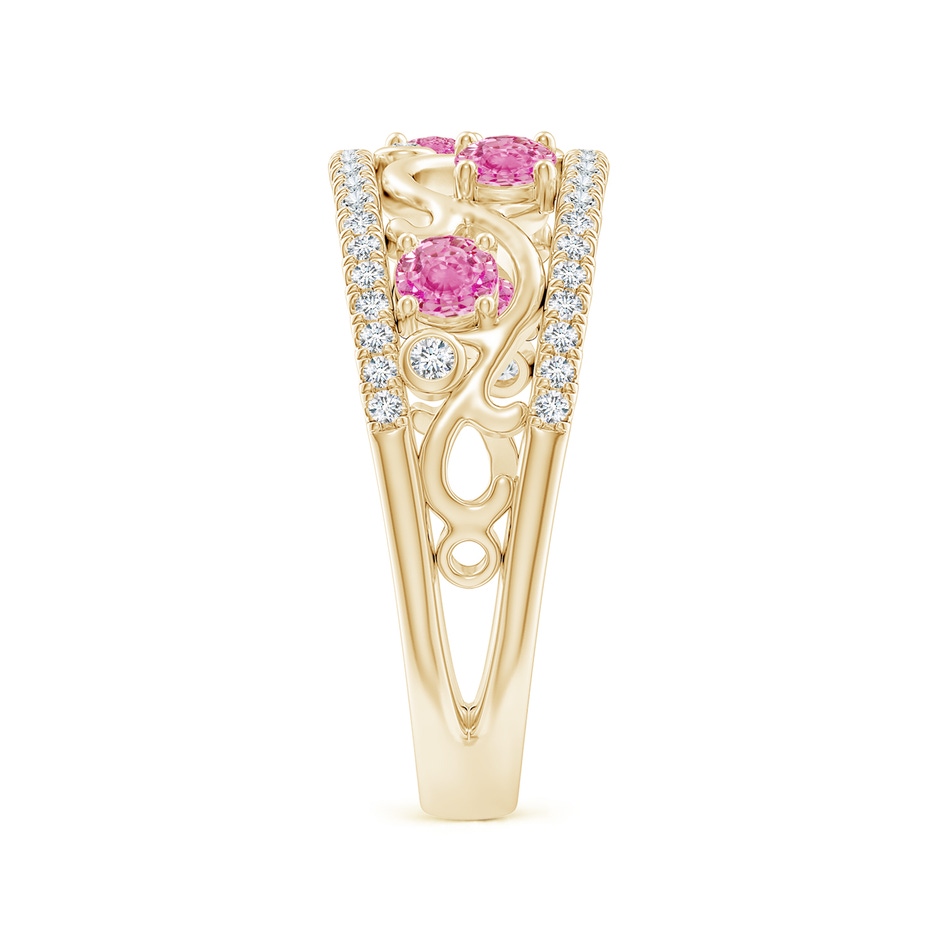 3mm AA Nature Inspired Round Pink Sapphire & Diamond Filigree Band in Yellow Gold product image