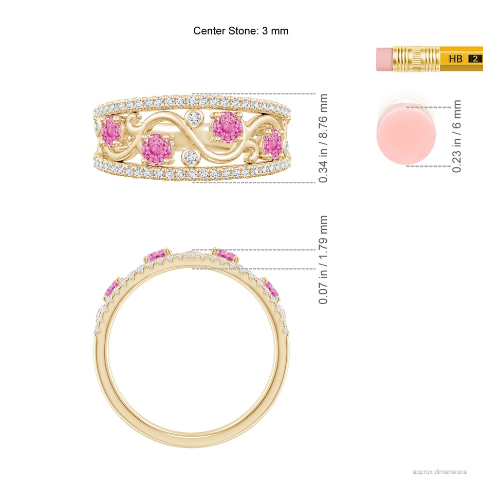 3mm AA Nature Inspired Round Pink Sapphire & Diamond Filigree Band in Yellow Gold product image