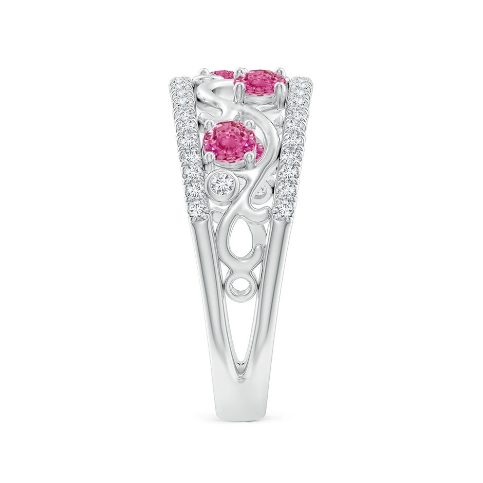 3mm AAA Nature Inspired Round Pink Sapphire & Diamond Filigree Band in White Gold product image