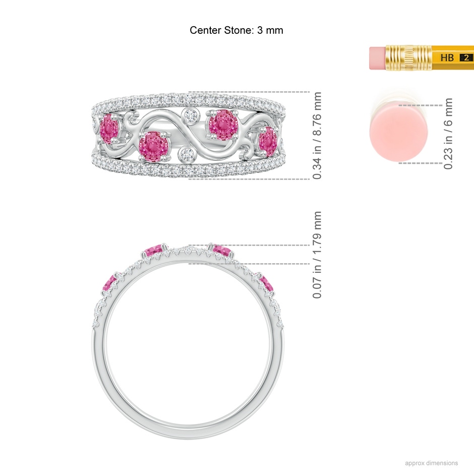 3mm AAA Nature Inspired Round Pink Sapphire & Diamond Filigree Band in White Gold product image