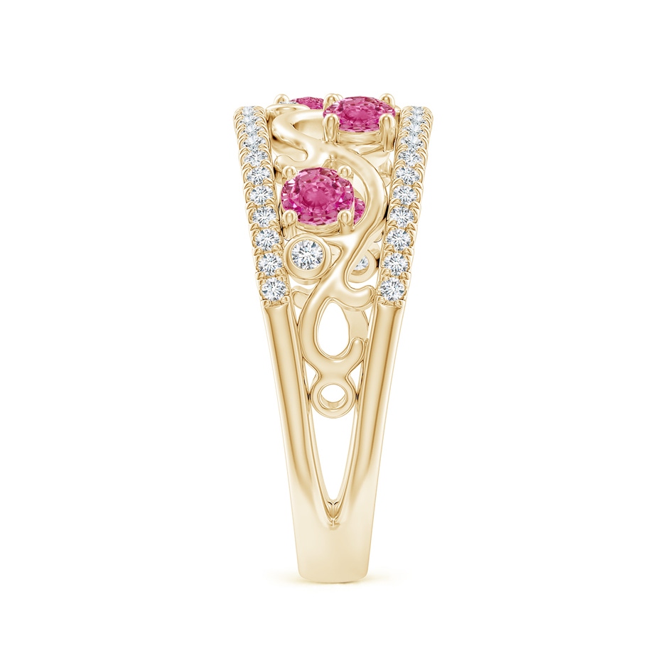 3mm AAA Nature Inspired Round Pink Sapphire & Diamond Filigree Band in Yellow Gold product image