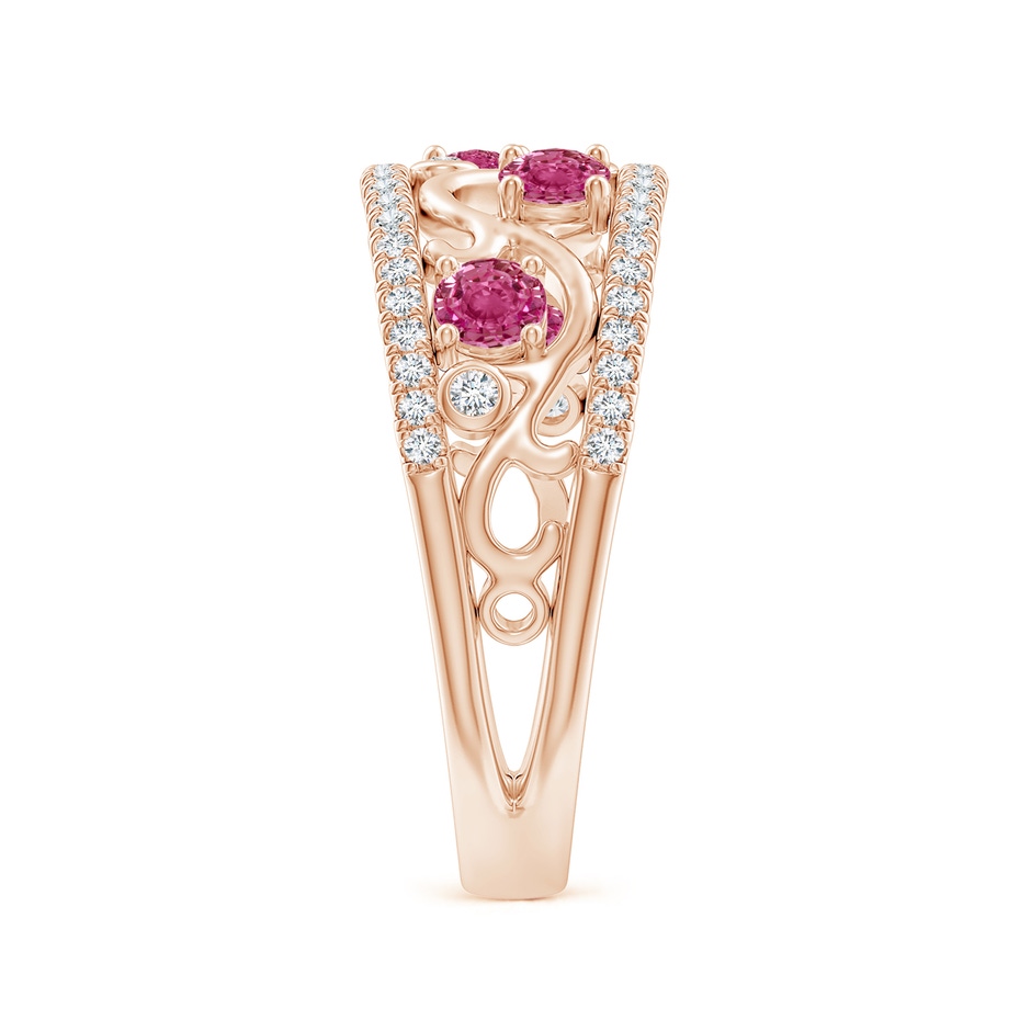 3mm AAAA Nature Inspired Round Pink Sapphire & Diamond Filigree Band in Rose Gold product image