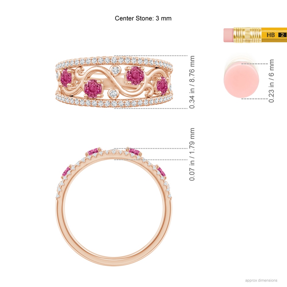 3mm AAAA Nature Inspired Round Pink Sapphire & Diamond Filigree Band in Rose Gold product image
