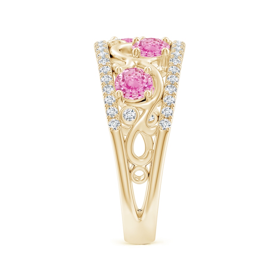 4mm A Nature Inspired Round Pink Sapphire & Diamond Filigree Band in Yellow Gold product image