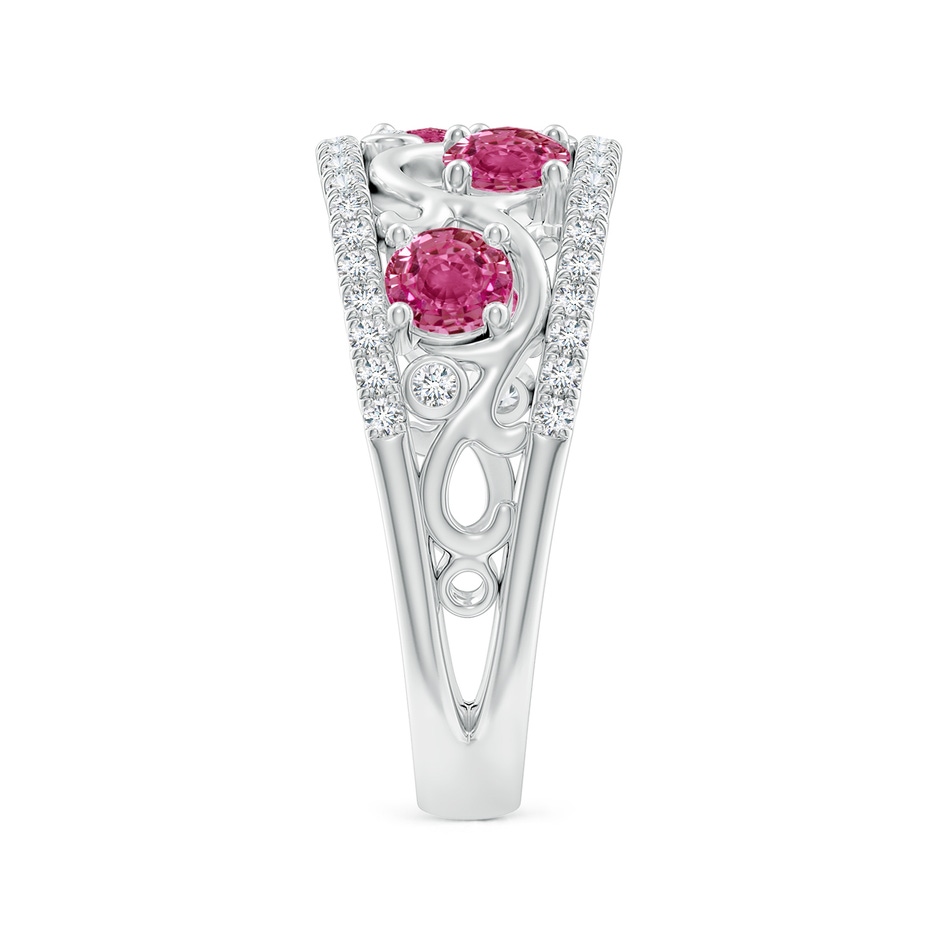 4mm AAAA Nature Inspired Round Pink Sapphire & Diamond Filigree Band in White Gold product image