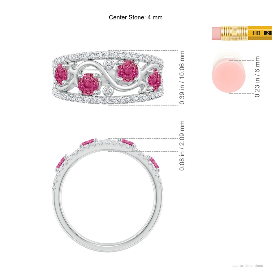 4mm AAAA Nature Inspired Round Pink Sapphire & Diamond Filigree Band in White Gold product image