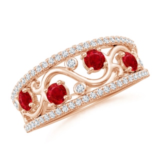 3mm AAA Nature Inspired Round Ruby & Diamond Filigree Band in Rose Gold