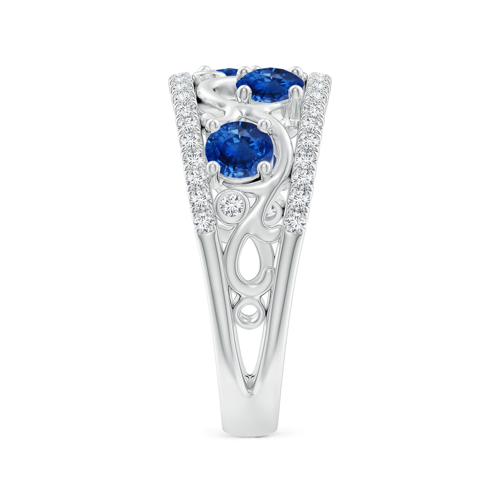 4mm AAA Nature Inspired Round Blue Sapphire & Diamond Filigree Band in White Gold Side-2