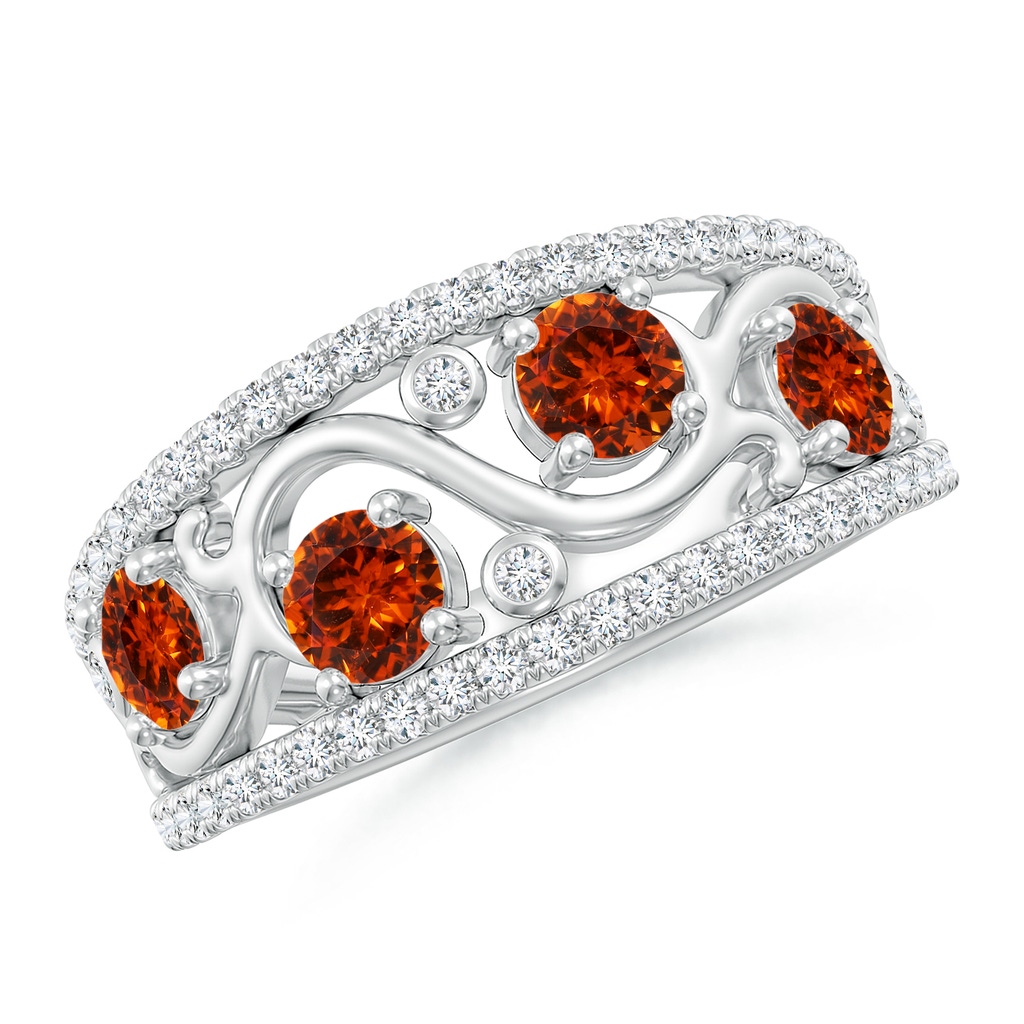 4mm AAAA Nature Inspired Round Spessartite & Diamond Filigree Band in P950 Platinum