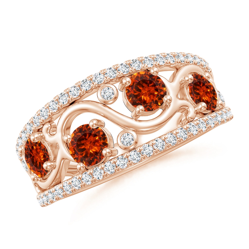 4mm AAAA Nature Inspired Round Spessartite & Diamond Filigree Band in Rose Gold