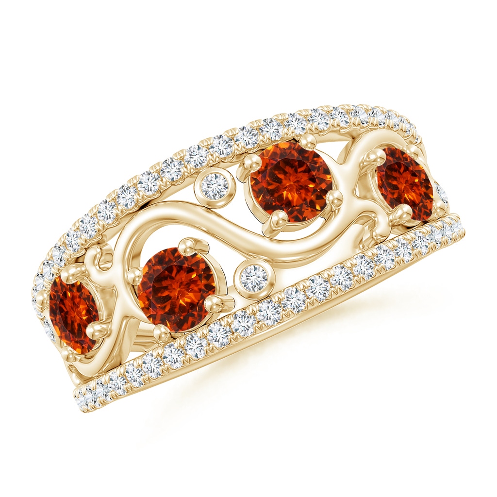 4mm AAAA Nature Inspired Round Spessartite & Diamond Filigree Band in Yellow Gold