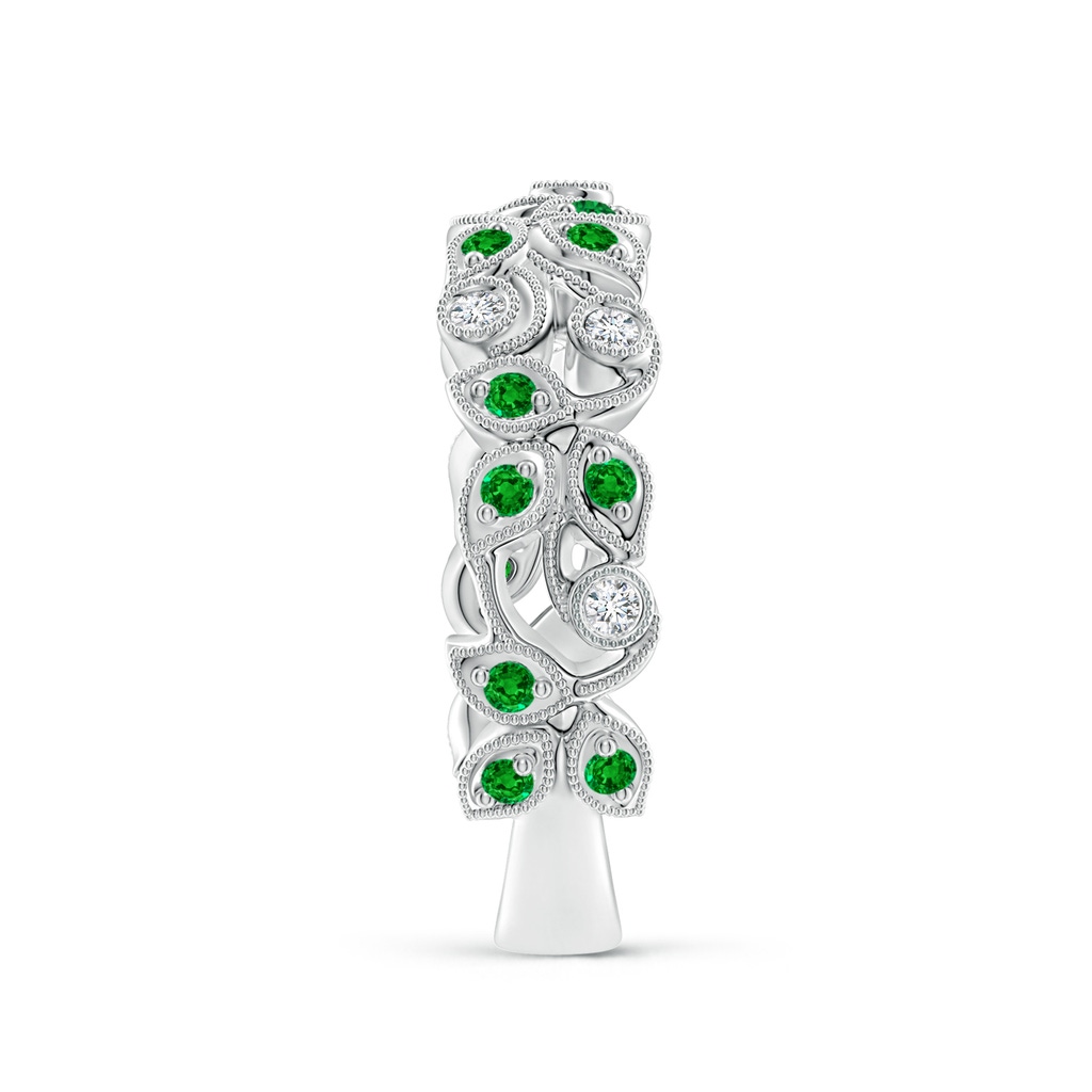 1.3mm AAAA Nature Inspired Round Emerald & Diamond Vine Band in White Gold Product Image