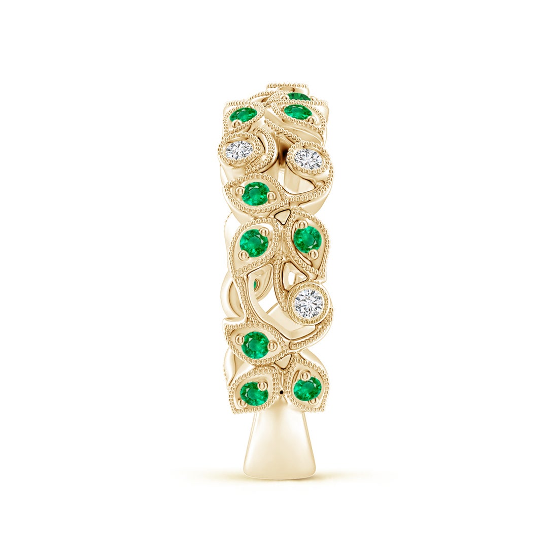 1.5mm AAA Nature Inspired Round Emerald & Diamond Vine Band in Yellow Gold - side 4
