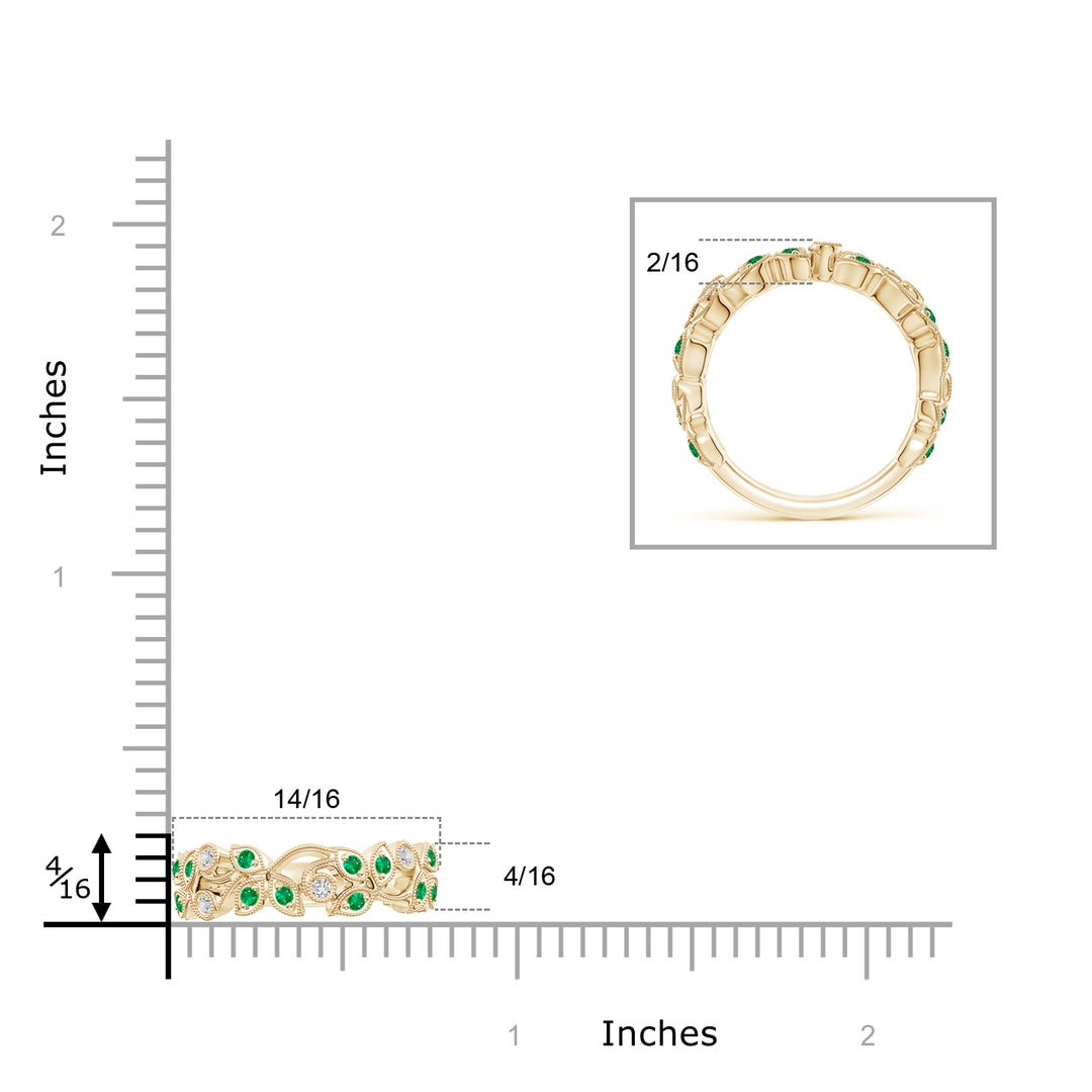 1.5mm AAA Nature Inspired Round Emerald & Diamond Vine Band in Yellow Gold - ruler