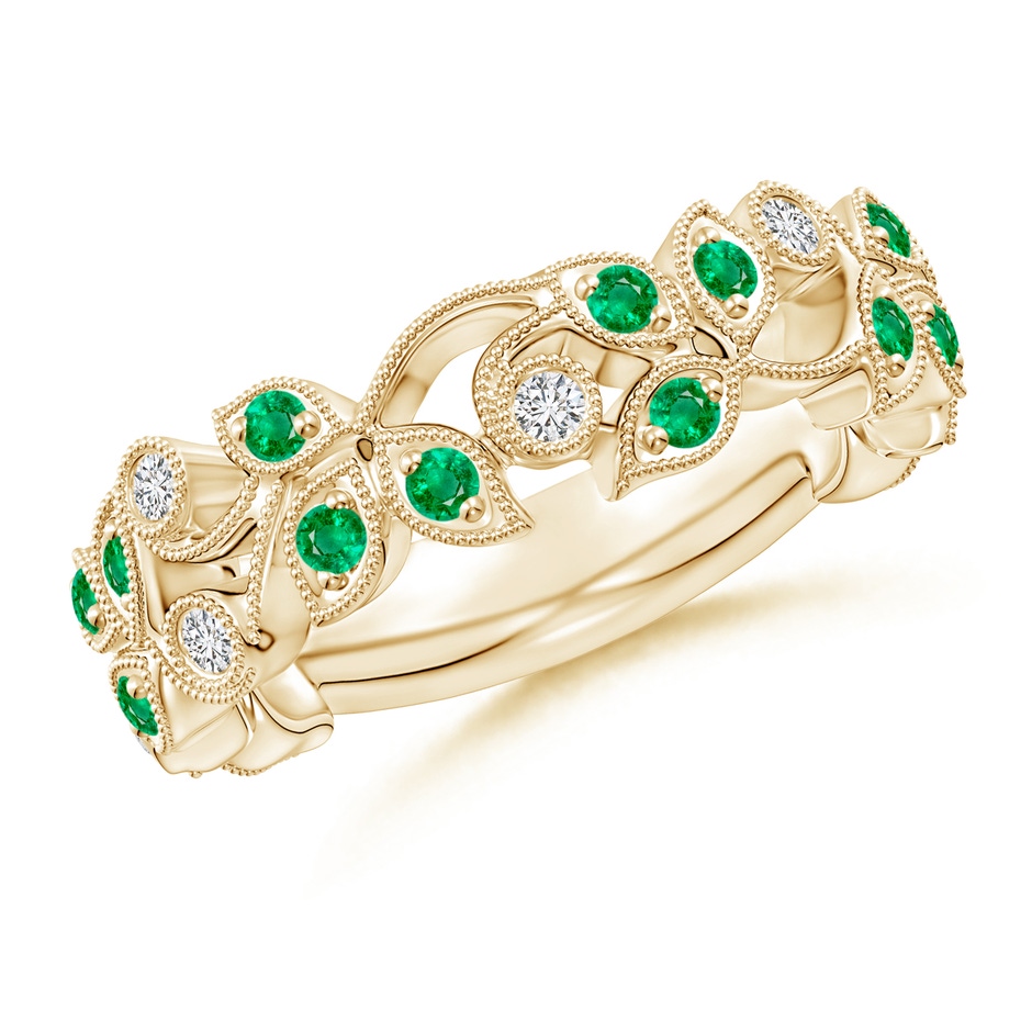 1.8mm AAA Nature Inspired Round Emerald & Diamond Vine Band in Yellow Gold 