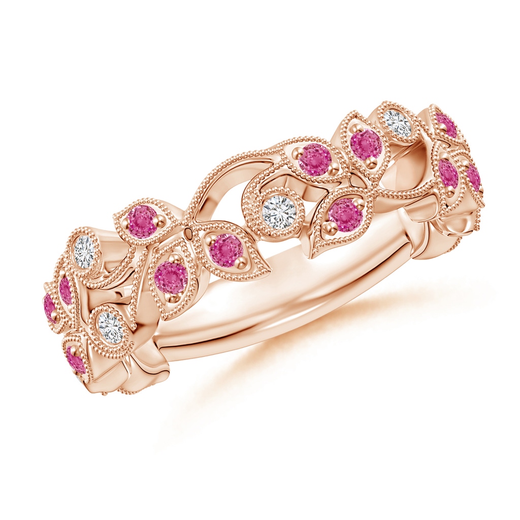 1.5mm AAA Nature Inspired Round Pink Sapphire & Diamond Vine Band in Rose Gold