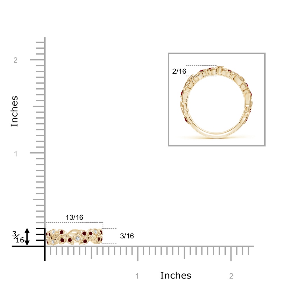 1.3mm AAAA Nature Inspired Round Ruby & Diamond Vine Band in Yellow Gold Product Image