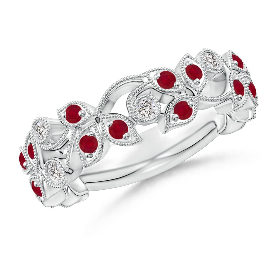 1.8mm AA Nature Inspired Round Ruby & Diamond Vine Band in White Gold 