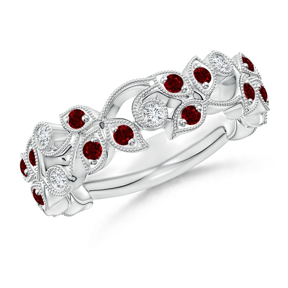 1.8mm AAAA Nature Inspired Round Ruby & Diamond Vine Band in White Gold 