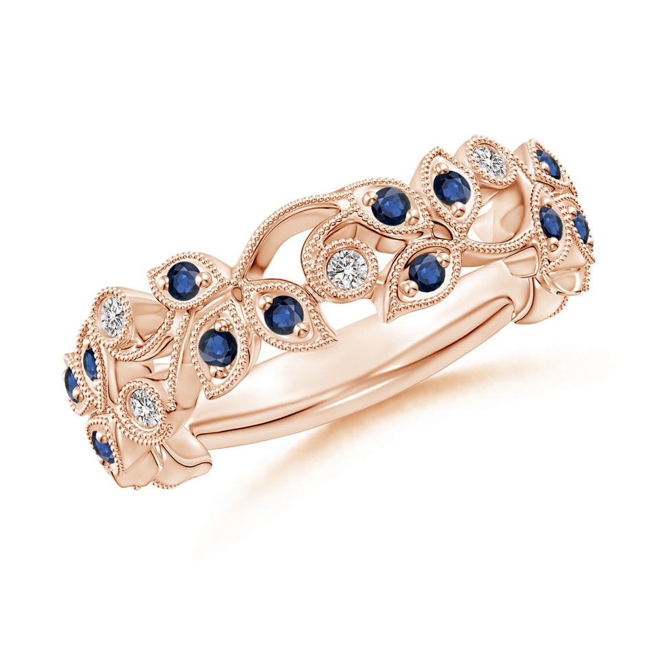 1.3mm AA Nature Inspired Round Blue Sapphire & Diamond Vine Band in Rose Gold 