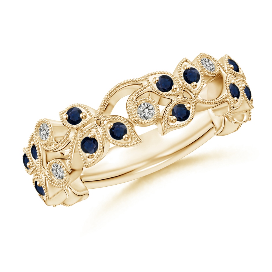 1.5mm A Nature Inspired Round Blue Sapphire & Diamond Vine Band in Yellow Gold 