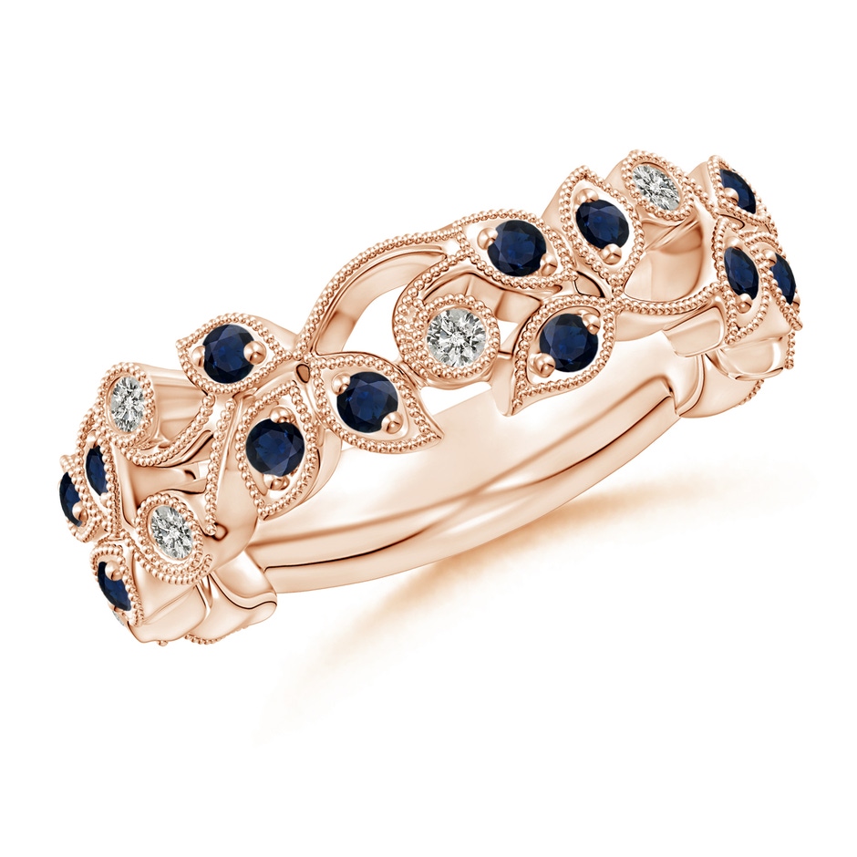 1.8mm A Nature Inspired Round Blue Sapphire & Diamond Vine Band in Rose Gold 