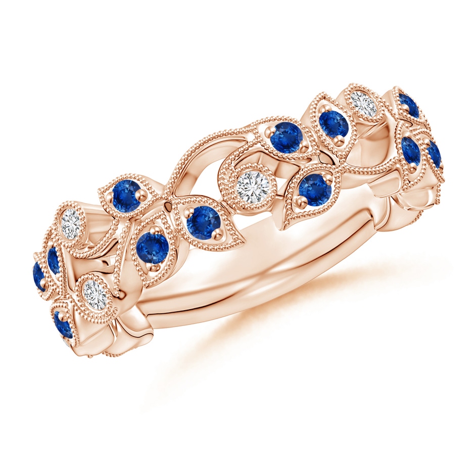 1.8mm AAA Nature Inspired Round Blue Sapphire & Diamond Vine Band in Rose Gold 