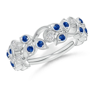 1.8mm AAA Nature Inspired Round Blue Sapphire & Diamond Vine Band in White Gold