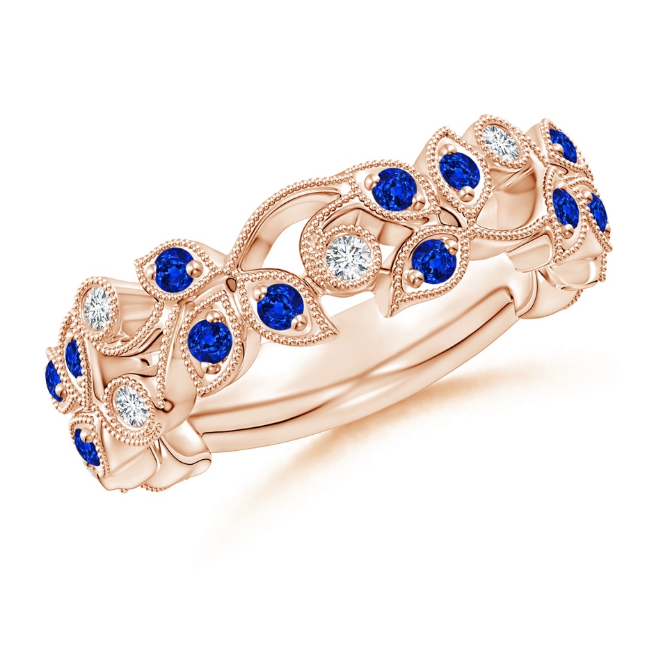 1.8mm AAAA Nature Inspired Round Blue Sapphire & Diamond Vine Band in Rose Gold 