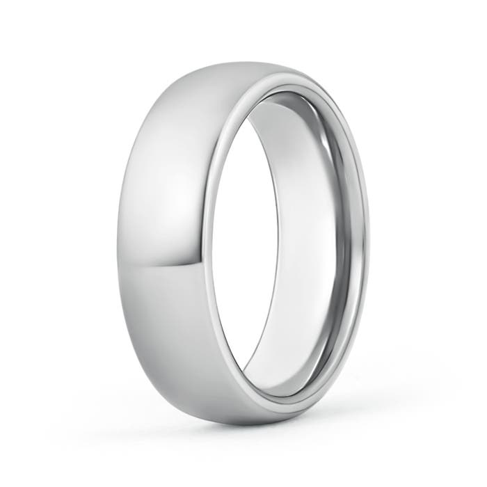 7 135 High Polished Comfort Fit Domed Wedding Band for Men in White Gold