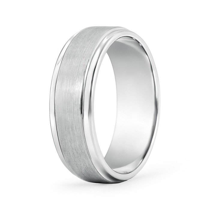 6 100 Beveled Edges Brushed Finish Wedding Band For Him in White Gold 