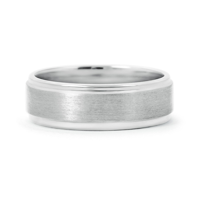 6 100 Beveled Edges Brushed Finish Wedding Band For Him in White Gold side-2