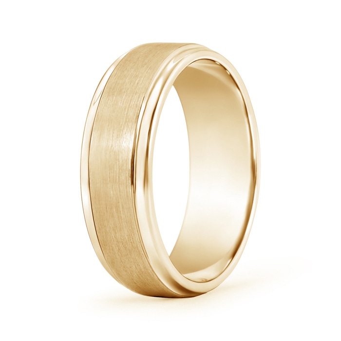 6 100 Beveled Edges Brushed Finish Wedding Band For Him in Yellow Gold