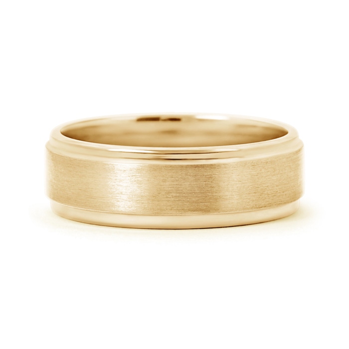 6 100 Beveled Edges Brushed Finish Wedding Band For Him in Yellow Gold side-2