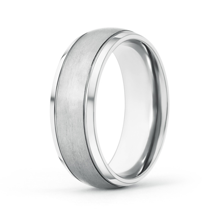 6 100 Beveled Edges Low Dome Men's Matte Finish Wedding Band in White Gold