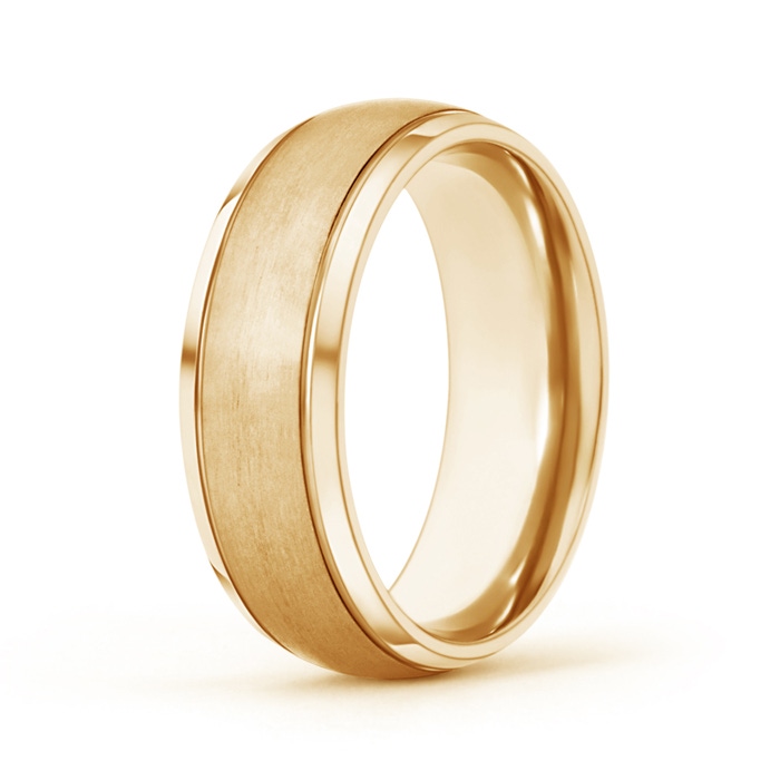 6 100 Beveled Edges Low Dome Men's Matte Finish Wedding Band in Yellow Gold