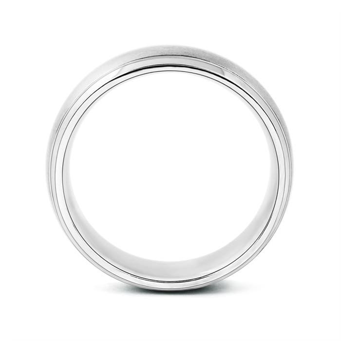 6 105 Beveled Edges Low Dome Men's Matte Finish Wedding Band in White Gold - side 1