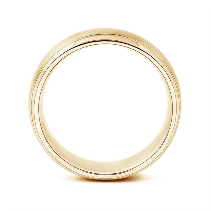 6 90 Beveled Edges Low Dome Men's Matte Finish Wedding Band in Yellow Gold - side 1